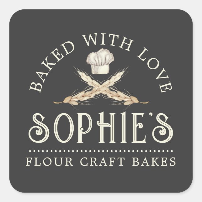 Adesivo Quadrado Logotipo para padaria Pastelaria Chef Black Etique (Frente)