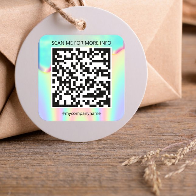 Adesivo Quadrado Logotipo personalizado Código QR Digitalizar o meu (Custom Logo QR Code Scan Me Name Holographic Square Sticker)