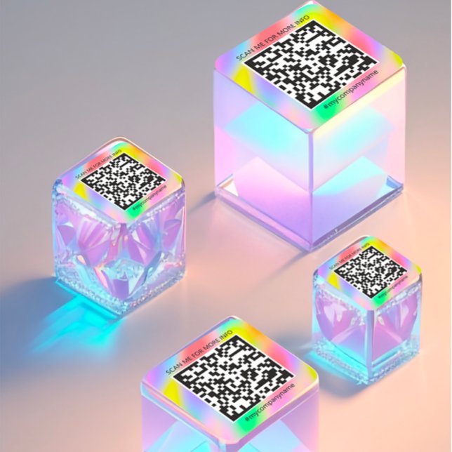 Adesivo Quadrado Logotipo personalizado Código QR Digitalize-me Nom (Custom Logo QR Code Scan Me Name Rainbow Square Sticker )