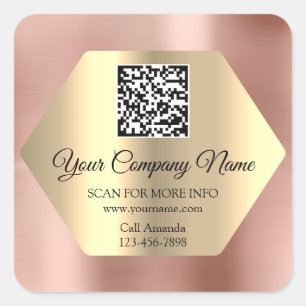Adesivo Quadrado Logotipo personalizado Código QR Rosa Promocional 