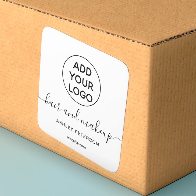 Adesivo Quadrado Logotipo preto branco simples maquiagem de cabelo (Criador carregado)