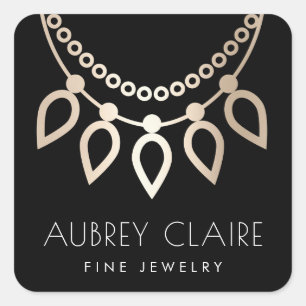 Adesivo Quadrado Logotipo preto & Dourado do joalheiro da colar