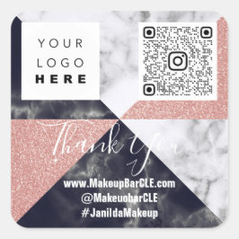 Adesivo Quadrado Logotipo QR Código Nome Obrigado Compra Marble Ros