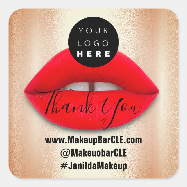 Adesivo Quadrado Logotipo QR Código Nome Obrigado Comprando Lábios  (Frente)