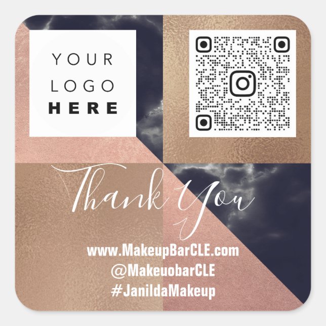 Adesivo Quadrado Logotipo QR Código Nome Obrigado Comprando Lâmpada (Frente)