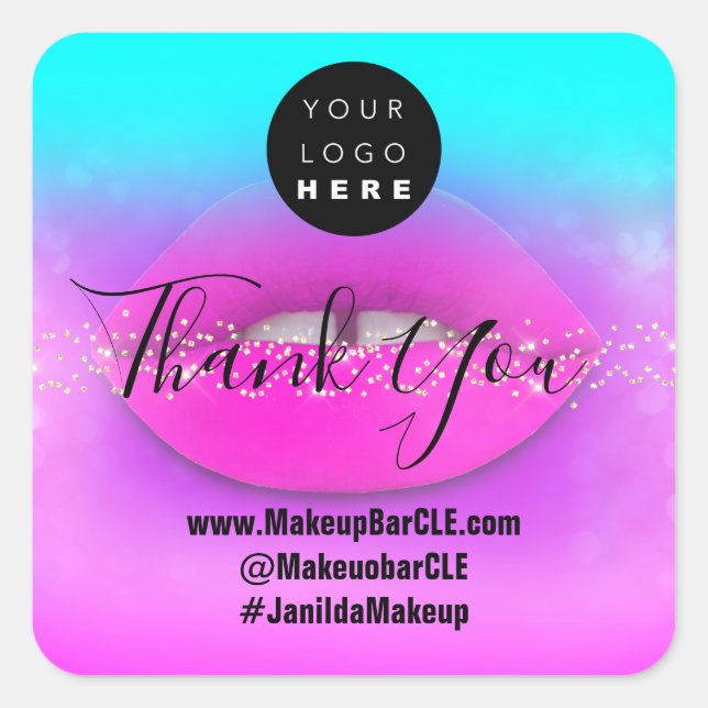 Adesivo Quadrado Logotipo QR Código Nome Obrigado Comprar Lábios Lí (Frente)