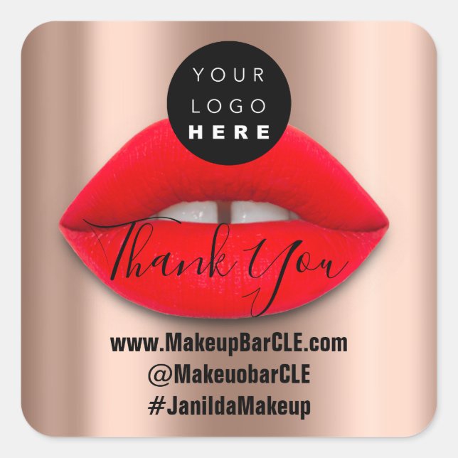 Adesivo Quadrado Logotipo QR Código Nome Obrigado Compro Lábios ver (Frente)