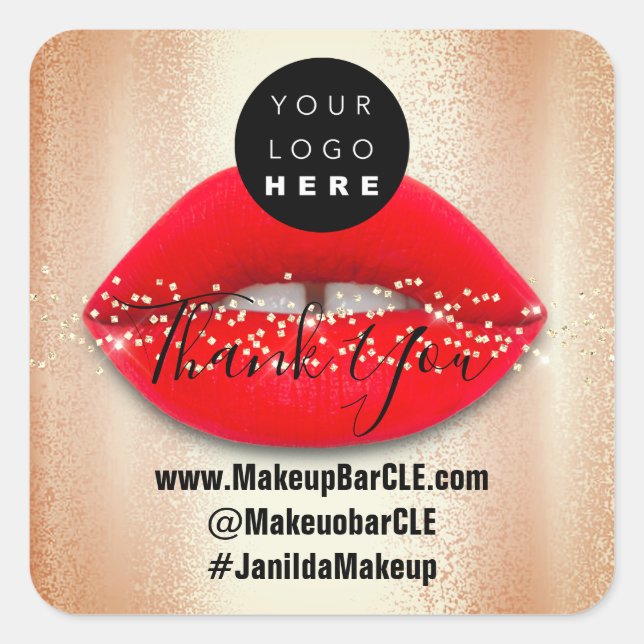 Adesivo Quadrado Logotipo QR Código Nome Obrigado Compro Lábios ver (Frente)