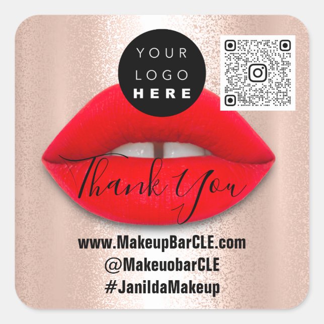 Adesivo Quadrado Logotipo QR Código Nome Obrigado Compro Lábios ver (Frente)