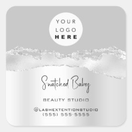 Adesivo Quadrado Logotipo QRCode Compro online Glitter Silver Cinza