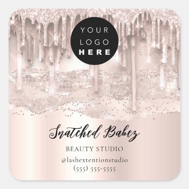 Adesivo Quadrado Logotipo QRCode Compro online Traços Rosa de (Frente)