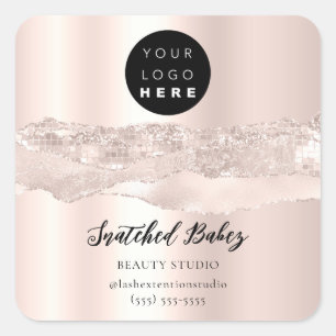 Adesivo Quadrado Logotipo QRCode Compro online Traços Rosa Glitter