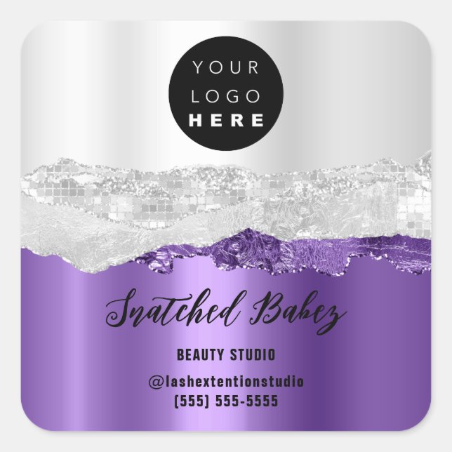 Adesivo Quadrado Logotipo QRCode Compro online trava Cinza prateada (Frente)