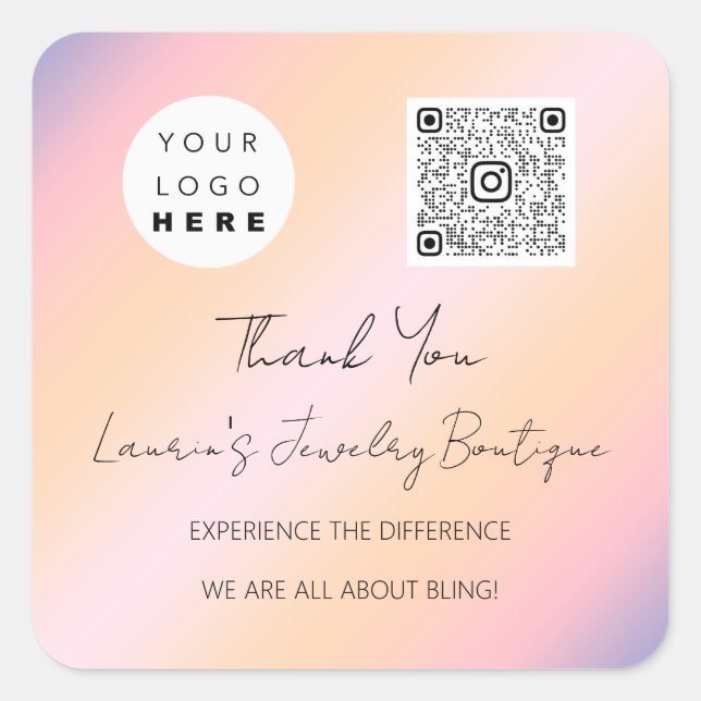 Adesivo Quadrado Logotipo QrCode Holográfico de Compro online (Frente)