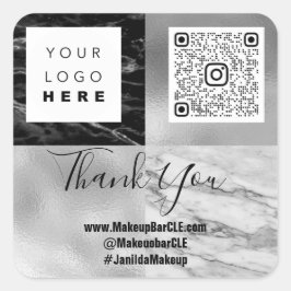 Adesivo Quadrado Logotipo QRCode Nome Obrigado Comprando a estrutur