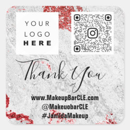 Adesivo Quadrado Logotipo QRCode Nome Obrigado Comprando Cinza de M