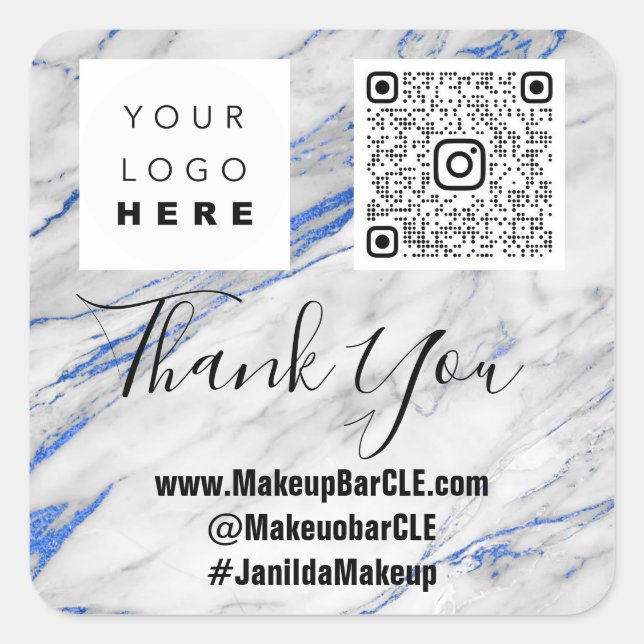 Adesivo Quadrado Logotipo QRCode Nome Obrigado Comprando Cinza de M (Frente)