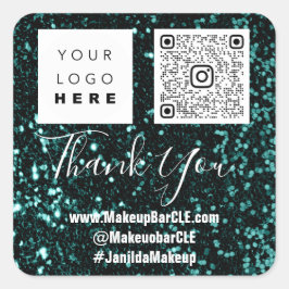 Adesivo Quadrado Logotipo QRCode Nome Obrigado Comprando Glitter Te