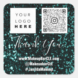 Adesivo Quadrado Logotipo QRCode Nome Obrigado Comprando Glitter Te
