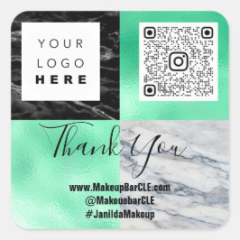Adesivo Quadrado Logotipo QRCode Nome Obrigado Comprando Marble Gre