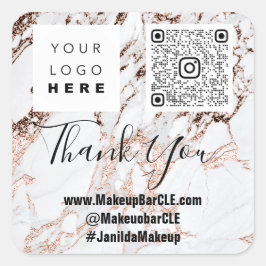 Adesivo Quadrado Logotipo QRCode Nome Obrigado Comprando Marble Ros
