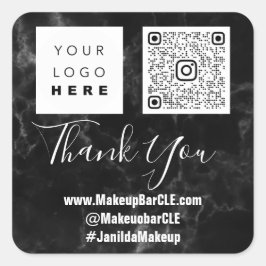 Adesivo Quadrado Logotipo QRCode Nome Obrigado Comprando Mármore Fa