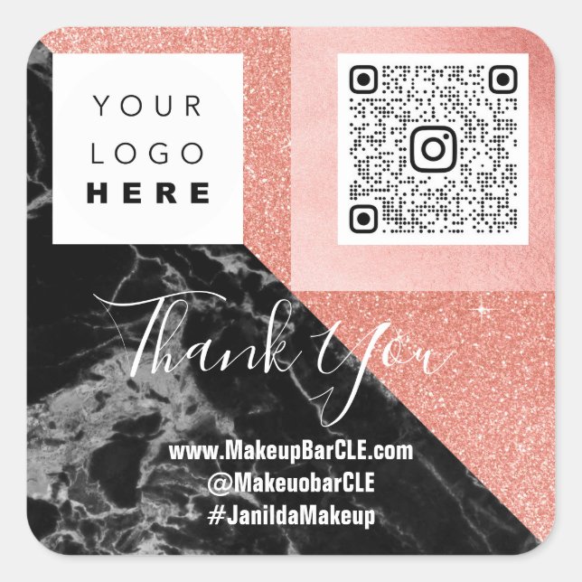 Adesivo Quadrado Logotipo QRCode Nome Obrigado Comprando Mármore Ro (Frente)
