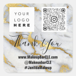 Adesivo Quadrado Logotipo QRCode Nome Obrigado Comprar Cinza Marble