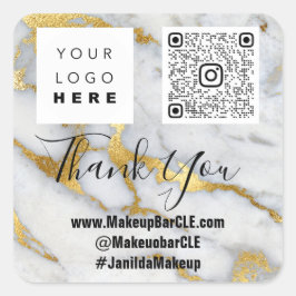 Adesivo Quadrado Logotipo QRCode Nome Obrigado Comprar Cinza Marble