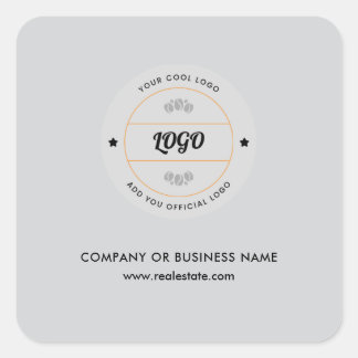 Adesivo Quadrado Logotipo Redondo Simples de Negócios & Texto Perso