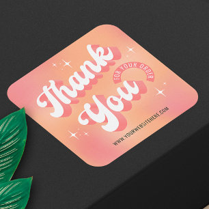 Adesivo Quadrado Logotipo Rosa Pêssego Retrô Obrigado por Encomenda