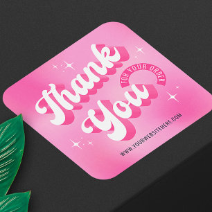 Adesivo Quadrado Logotipo Rosa Retro Feminino Obrigado Por Encomend