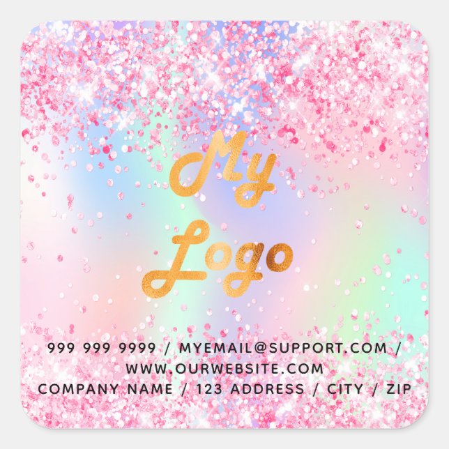 Adesivo Quadrado Logotipo roxo brilhante de negócios salon comercia (Frente)