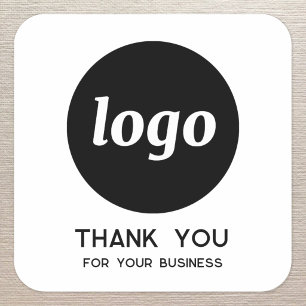 Adesivo Quadrado Logotipo Simples e Texto de Agradecimento Empresar