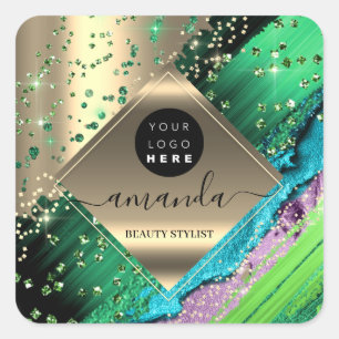 Adesivo Quadrado Logotipo trópico do nome de cosmético do artista