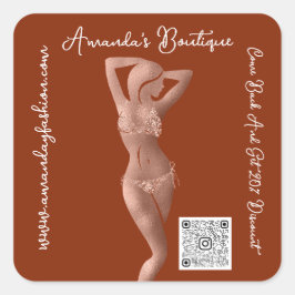 Adesivo Quadrado Loja Boutique Lingeire QrCode Logotipo Corpo Rosa 