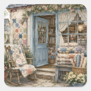 Adesivo Quadrado Loja de Colchas French Cottagecore Aquarela