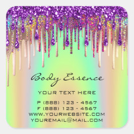 Adesivo Quadrado Loja de Extensão de Cílios Holográfico Roxo Amarel