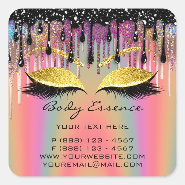 Adesivo Quadrado Loja de Extensão de Cílios Holograph Drip Rose  (Frente)