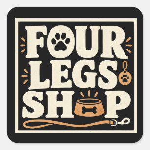 Adesivo Quadrado Loja Quatro Patas – Loja de Pet Divertida e Design
