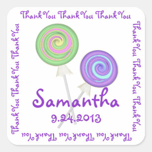 Adesivo Quadrado Lollipop Candy Obrigado