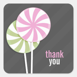 Adesivo Quadrado Lollipop Rosa E Verde Agradecemos Aos Seus Pinheir