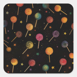 Adesivo Quadrado Lollipops no espaço - Arco-Íris Stars Galáxia Pret