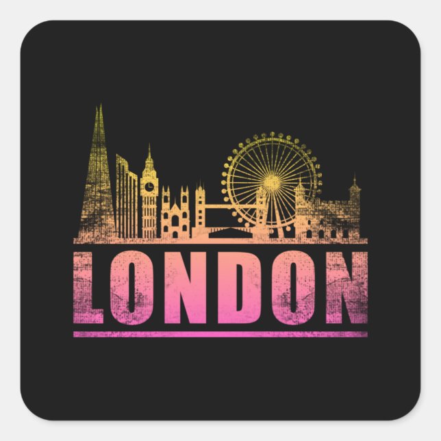 Adesivo Quadrado London England City Skyline Cityscape Funny Gift (Frente)