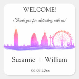 Adesivo Quadrado Londres Inglaterra: Skyline Pink Favorece Casament