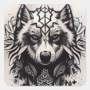 Adesivo Quadrado Lone Wolf Tribal Tattoo Wolves Powerwolf Pack