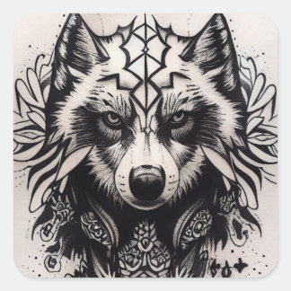 Adesivo Quadrado Lone Wolf Tribal Tattoo Wolves Powerwolf Pack