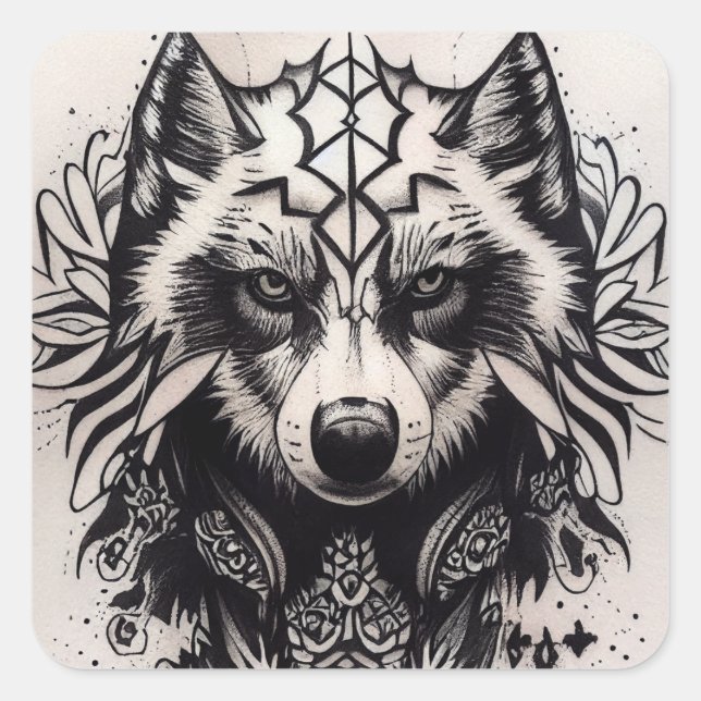 Adesivo Quadrado Lone Wolf Tribal Tattoo Wolves Powerwolf Pack (Frente)