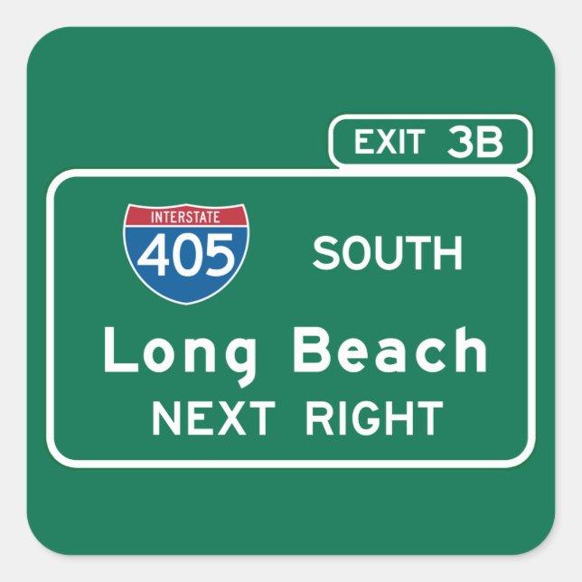 Adesivo Quadrado Long Beach, CA Road Sign (Frente)