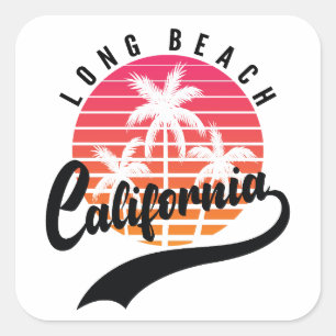 Adesivo Quadrado Long Beach, California Retro Sticker